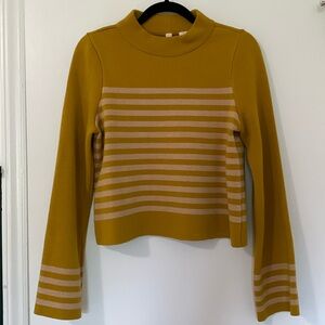 Buttery soft mustard yellow striped flared sleeve sweater from Anthropologie